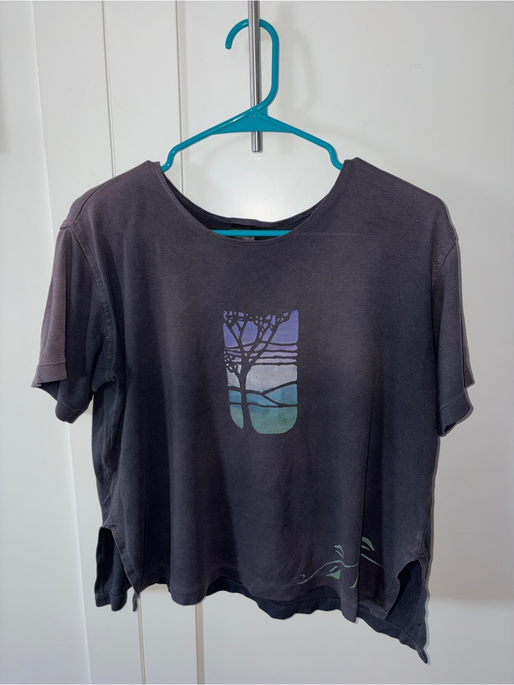 Dark grey Graphic Tee with Tree Sunset Print